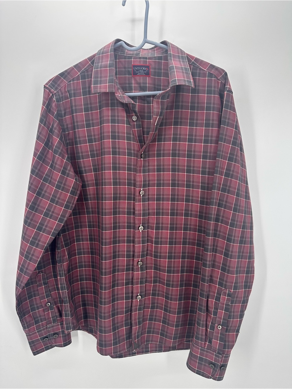 Untuckit Long Sleeve Button Up Men’s Large Check Shirt 100% Cotton